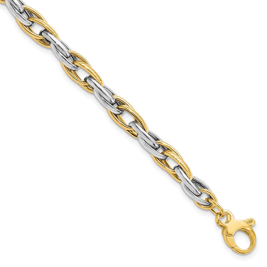 14K Two-tone Polished w/.5in ext. Bracelet 7.5  inches
