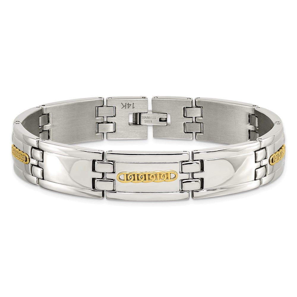 Stainless Steel with 14k Accent 8.75in Polished Link Bracelet 8.75 inches