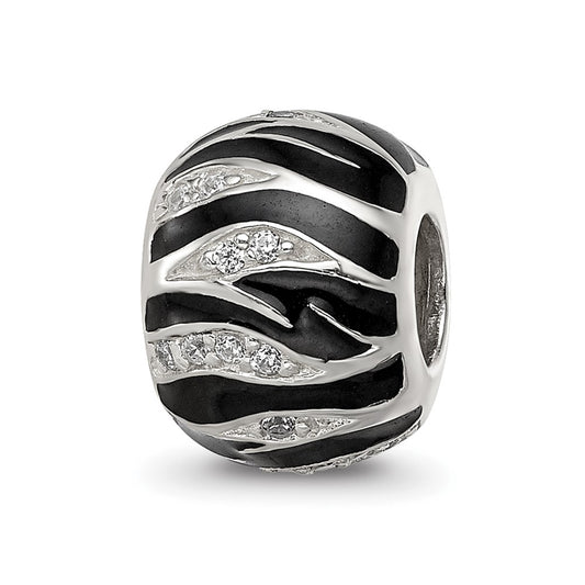 Sterling Silver Reflections Black Enamel Striped CZ Bead