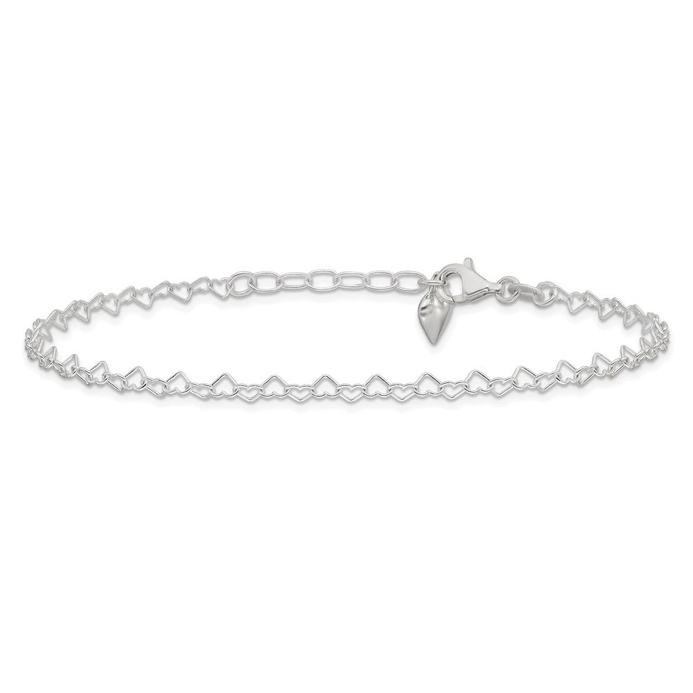 Sterling Silver Polished Puffed Heart 9in Plus 1in ext. Anklet 9 inches