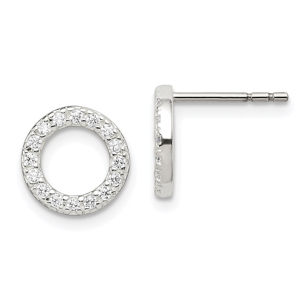 Sterling Silver Rhodium-plated Pave CZ Heart Post Earrings