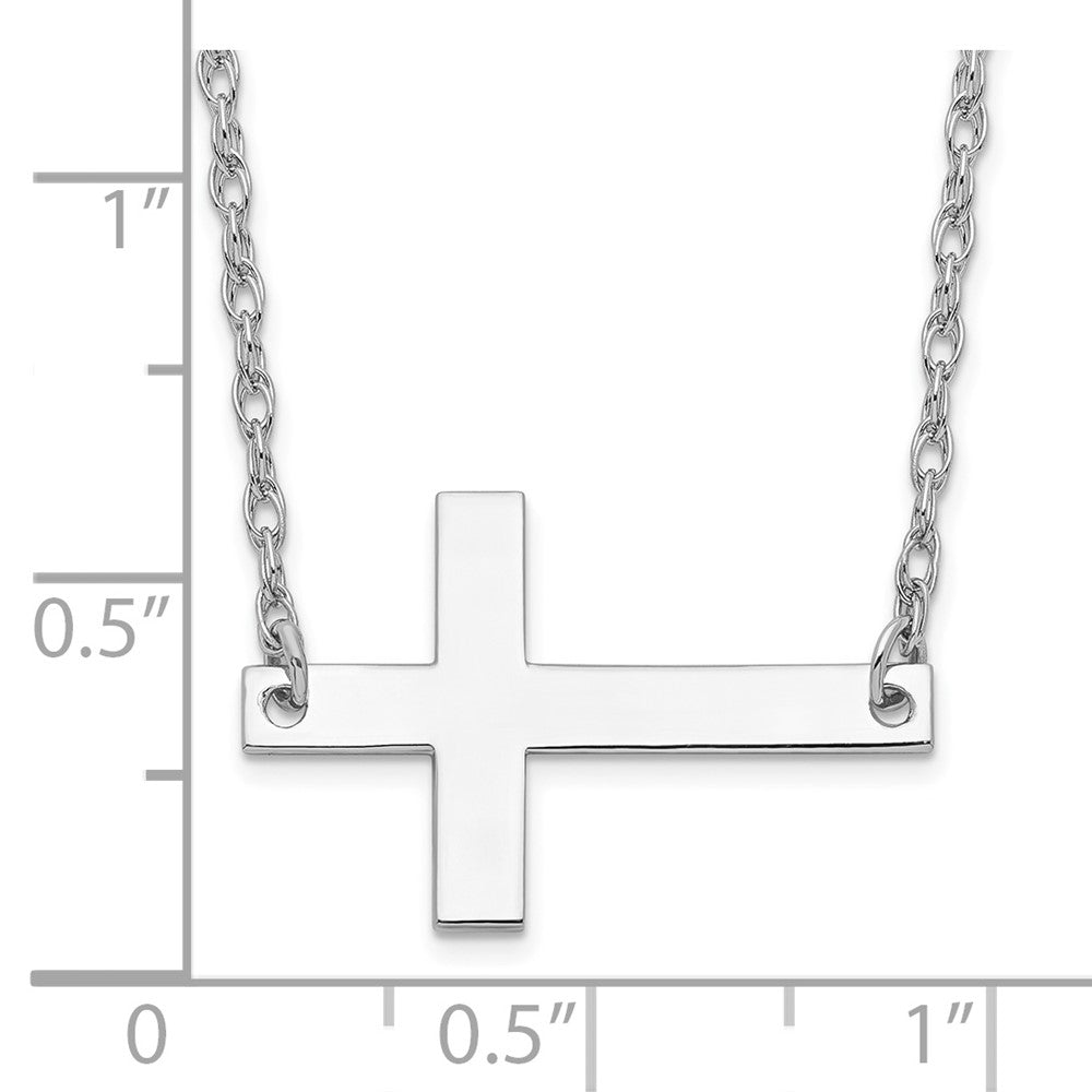 Sterling Silver Rhodium-plated Large Sideways Cross Necklace 18 Inches