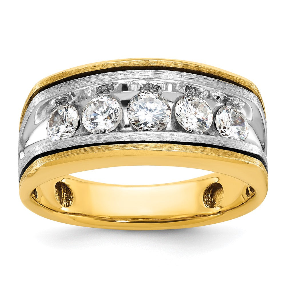 IBGoodman 14k Two-tone Men's Polished Satin and Grooved 5-Stone Ring Mounting