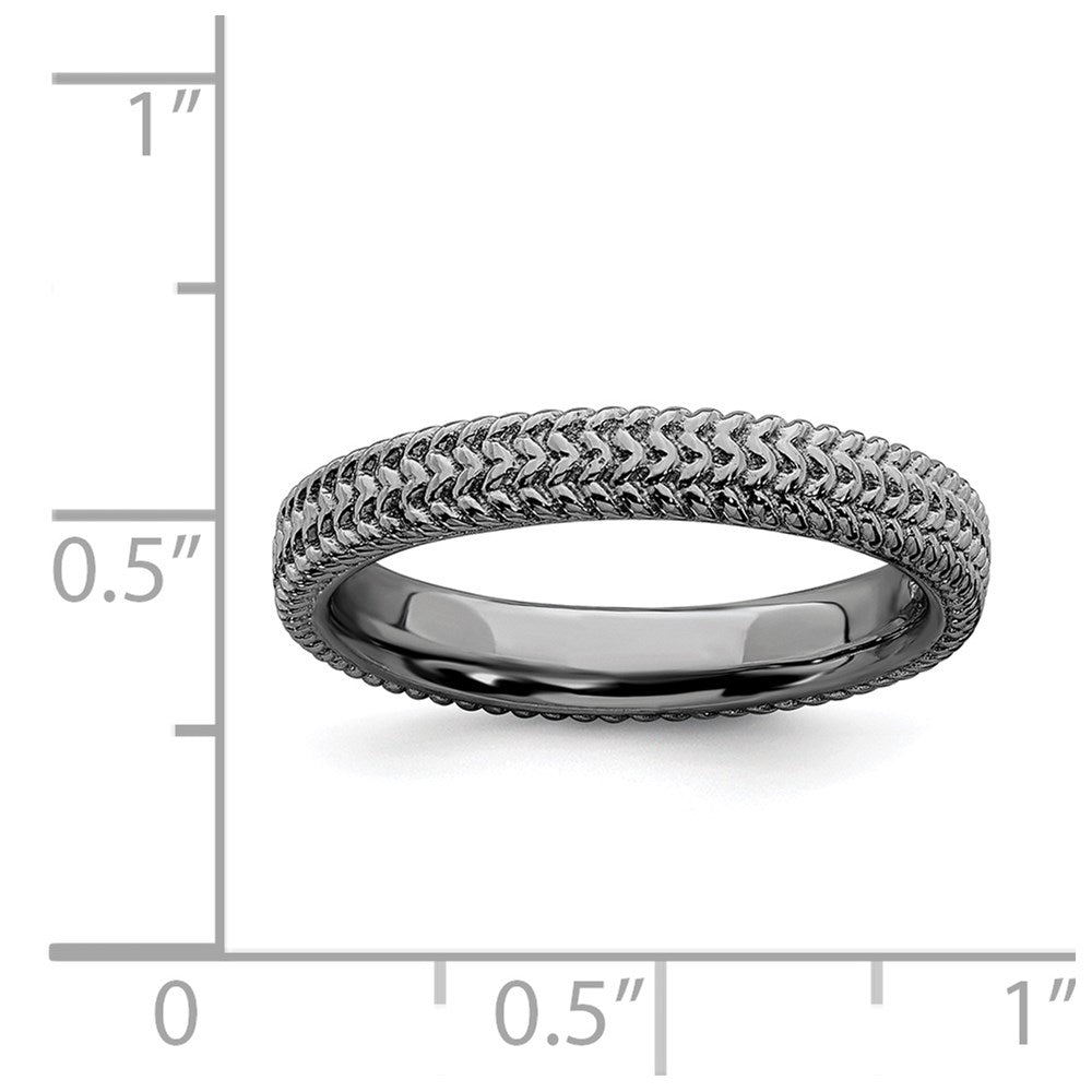 Sterling Silver Stackable Expressions Black-plated Ring Size -7