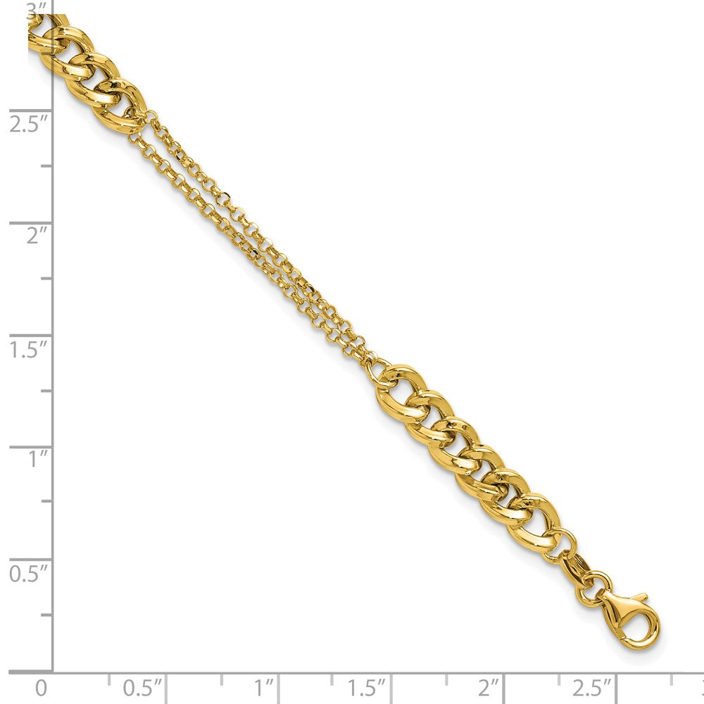 14K Polished/Dia-cut 2-Strand Fancy Link w/1in ext. Bracelet 8  inches