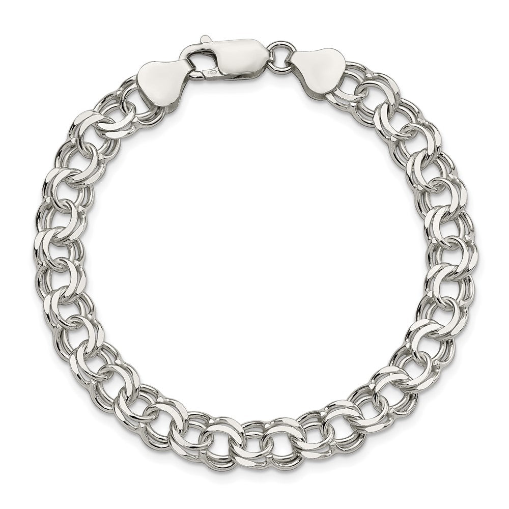 Sterling Silver 7.6mm Double Link Charm Bracelet 7 inches