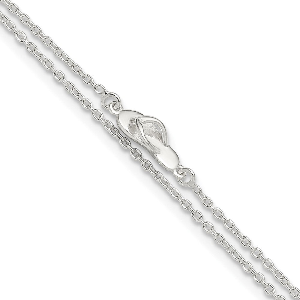 Sterling Silver CZ Flip Flop 9in Plus 1in Ext. Anklet 9 inches