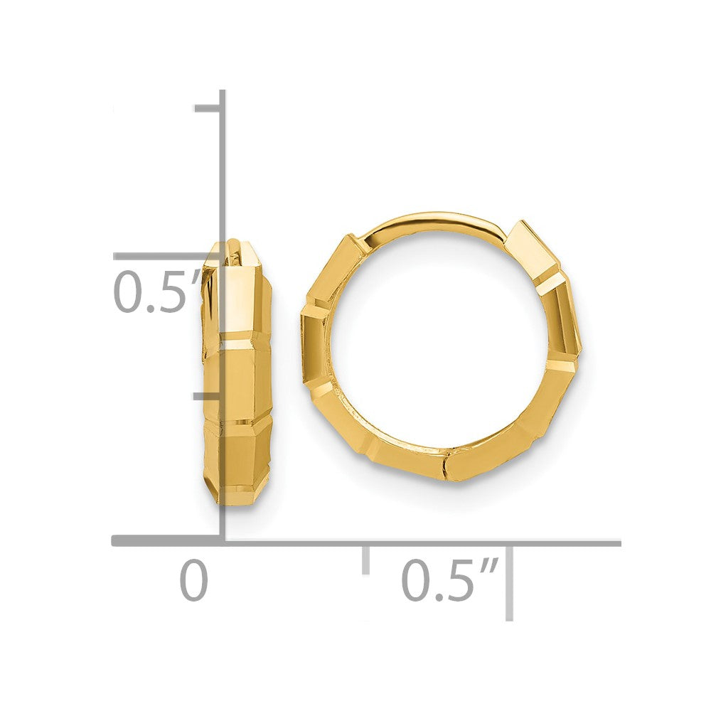 14K Polished and Diamond-cut Huggie Hoop Earrings