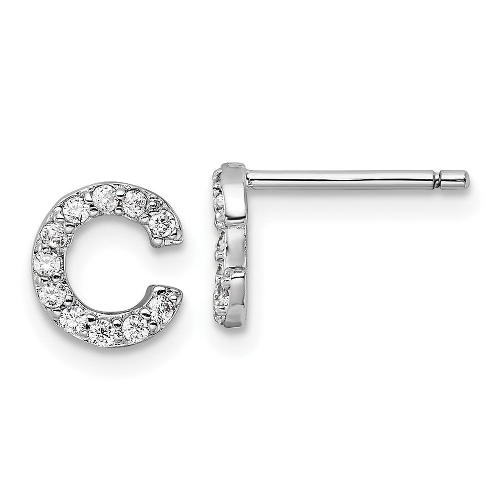 Cheryl M Sterling Silver Rhodium-plated Polished Letter C CZ Initial Post Earrings