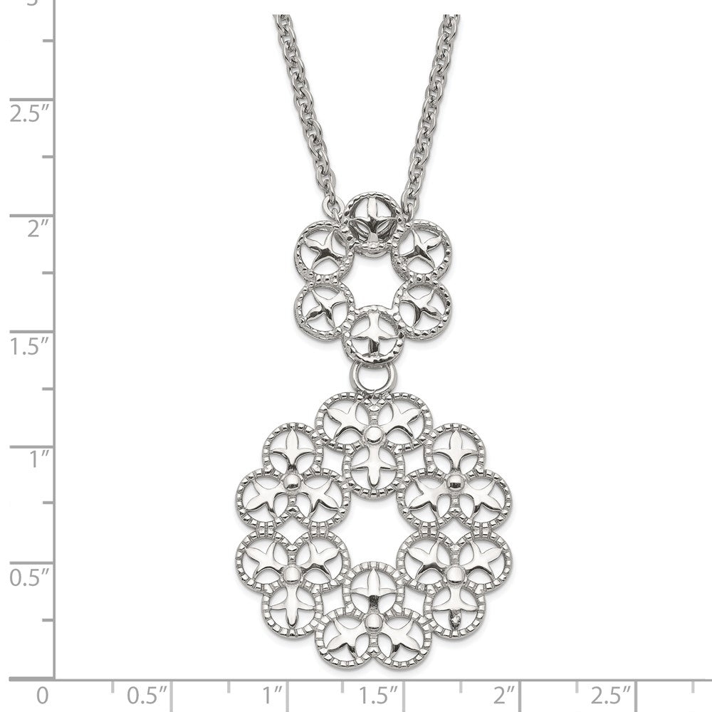Stainless Steel Polished and Textured Circle Design Chain Slide Necklace