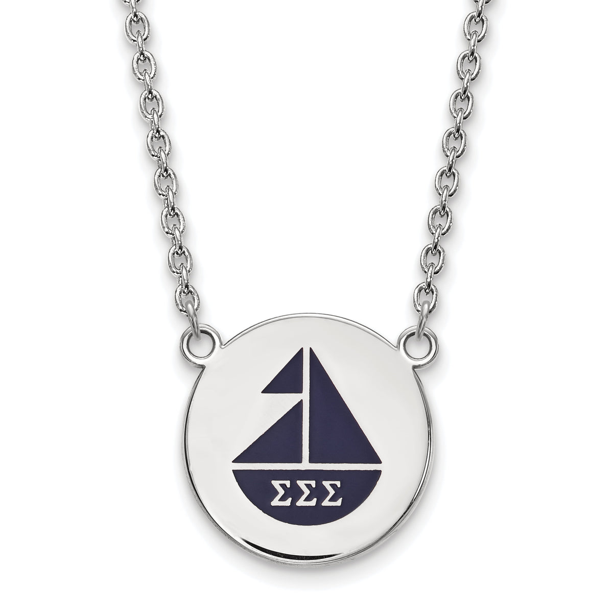 Sterling Silver 18in Official Licensed Greek Sororities Sigma Sigma Sigma (???) Small Enamel Pendant w/Necklace
