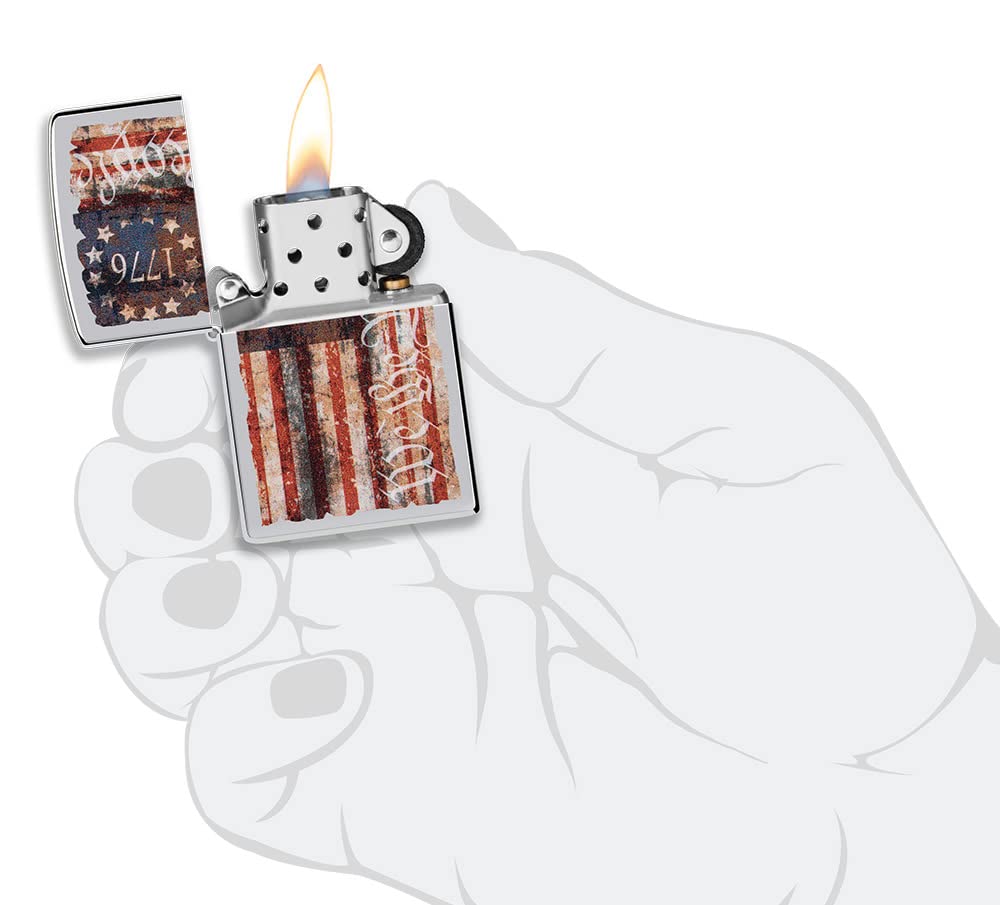 Zippo Americana Flag Design High Polish Chrome Pocket Lighter