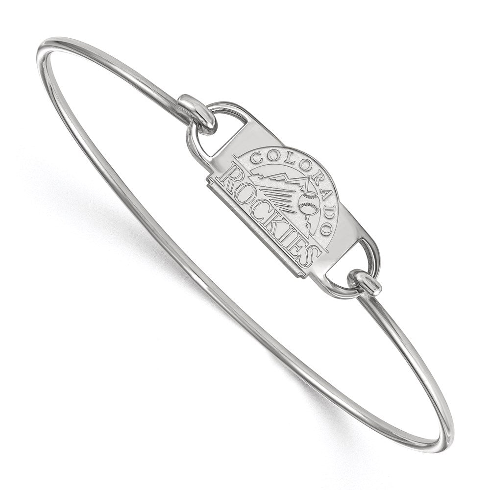 Sterling Silver Rhodium-plated MLB LogoArt Colorado Rockies Black Leather 7 inch Bracelet