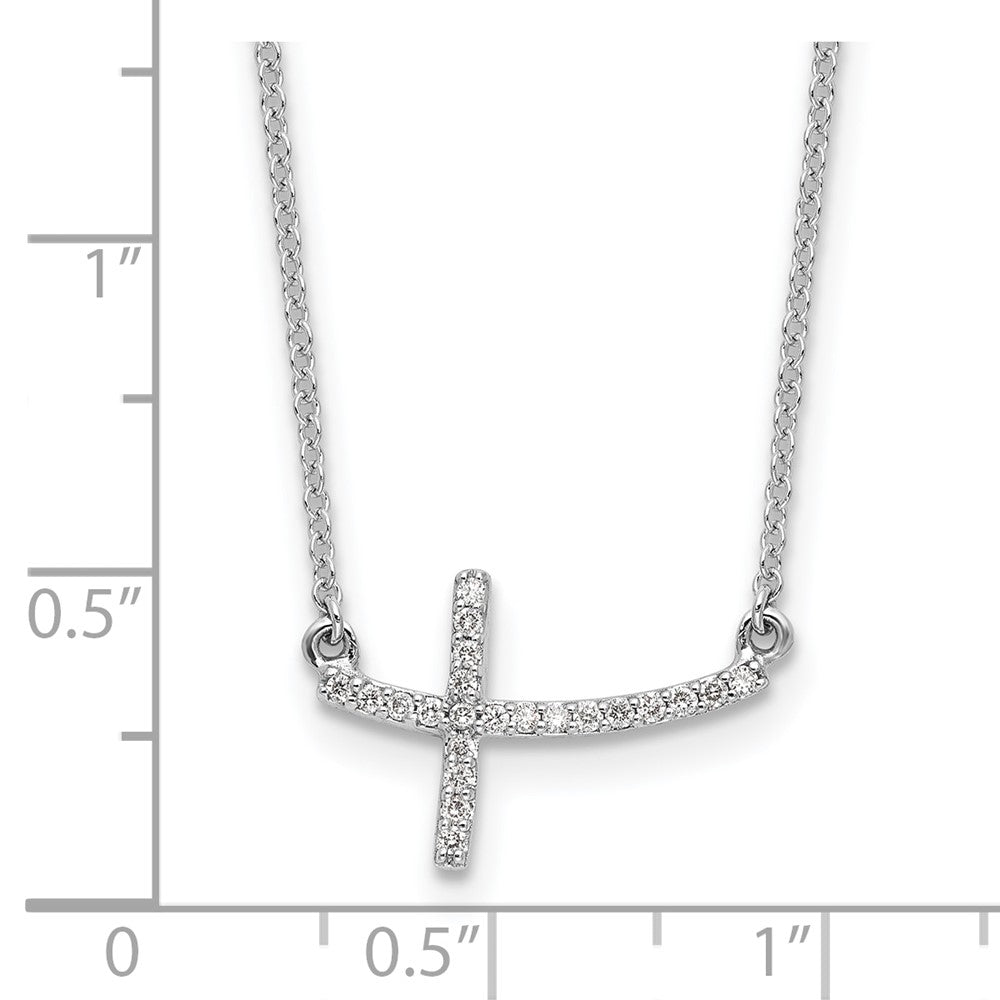 14k White Gold Diamond Sideways Cross 18 in. Necklace