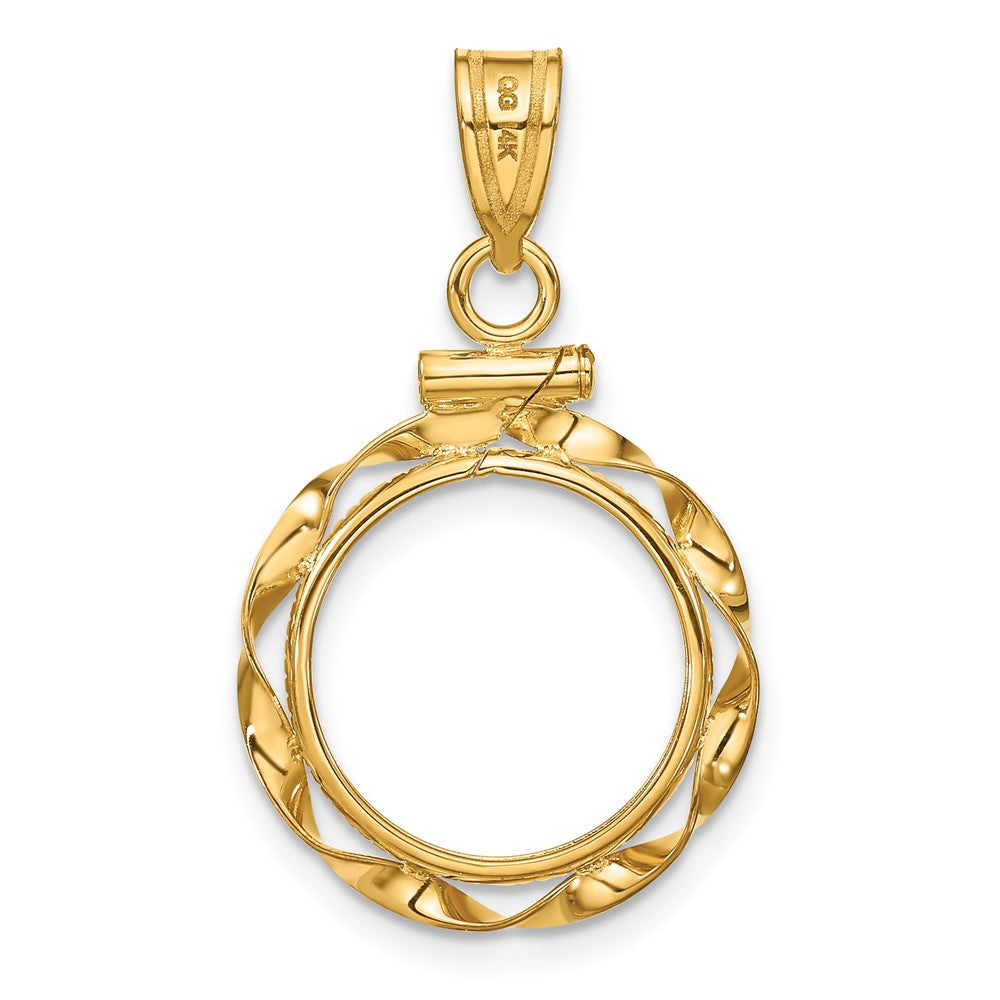 Wideband Distinguished Coin Jewelry 14k Polished Hand Twisted Ribbon 13.0mm x 1.1mm Screw Top Coin Bezel Pendant