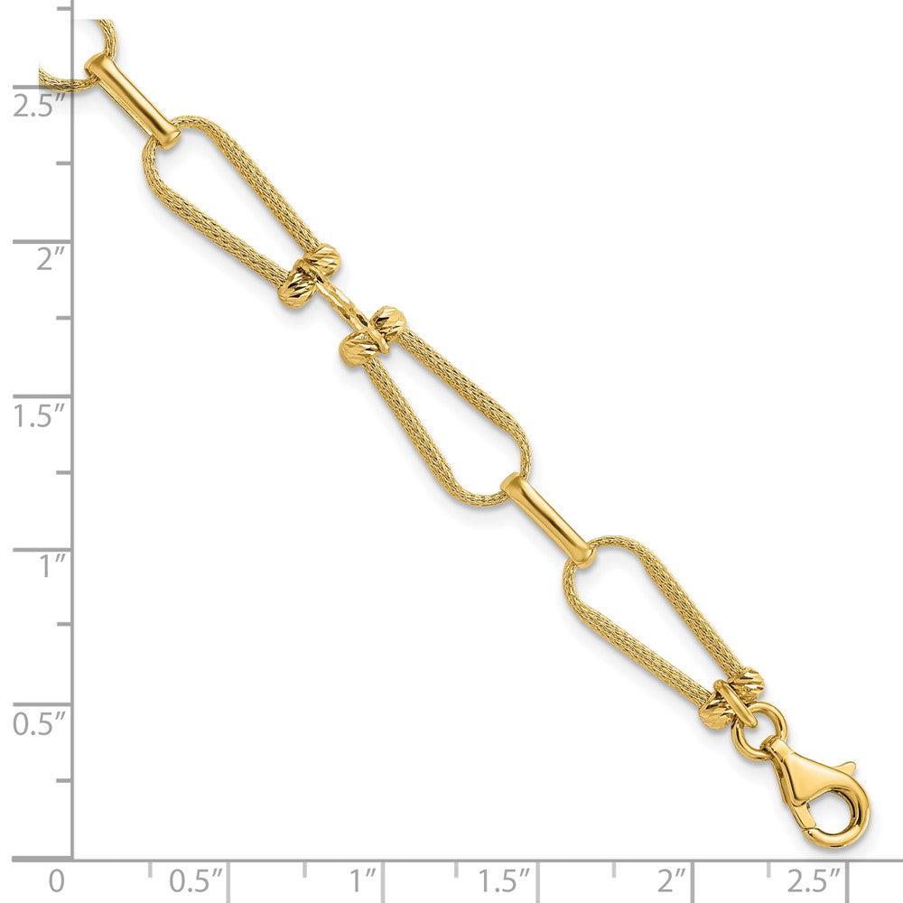 14K Dia-cut and Textured Fancy Link Bracelet 7  inches