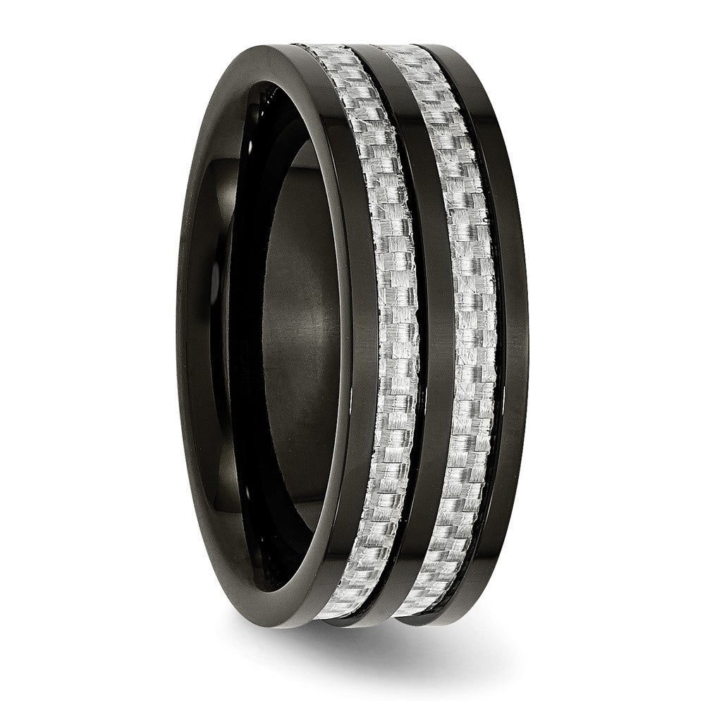 Titanium Polished Black IP-plated w/Grey Carbon Fiber Inlay 8mm Band Size - 8