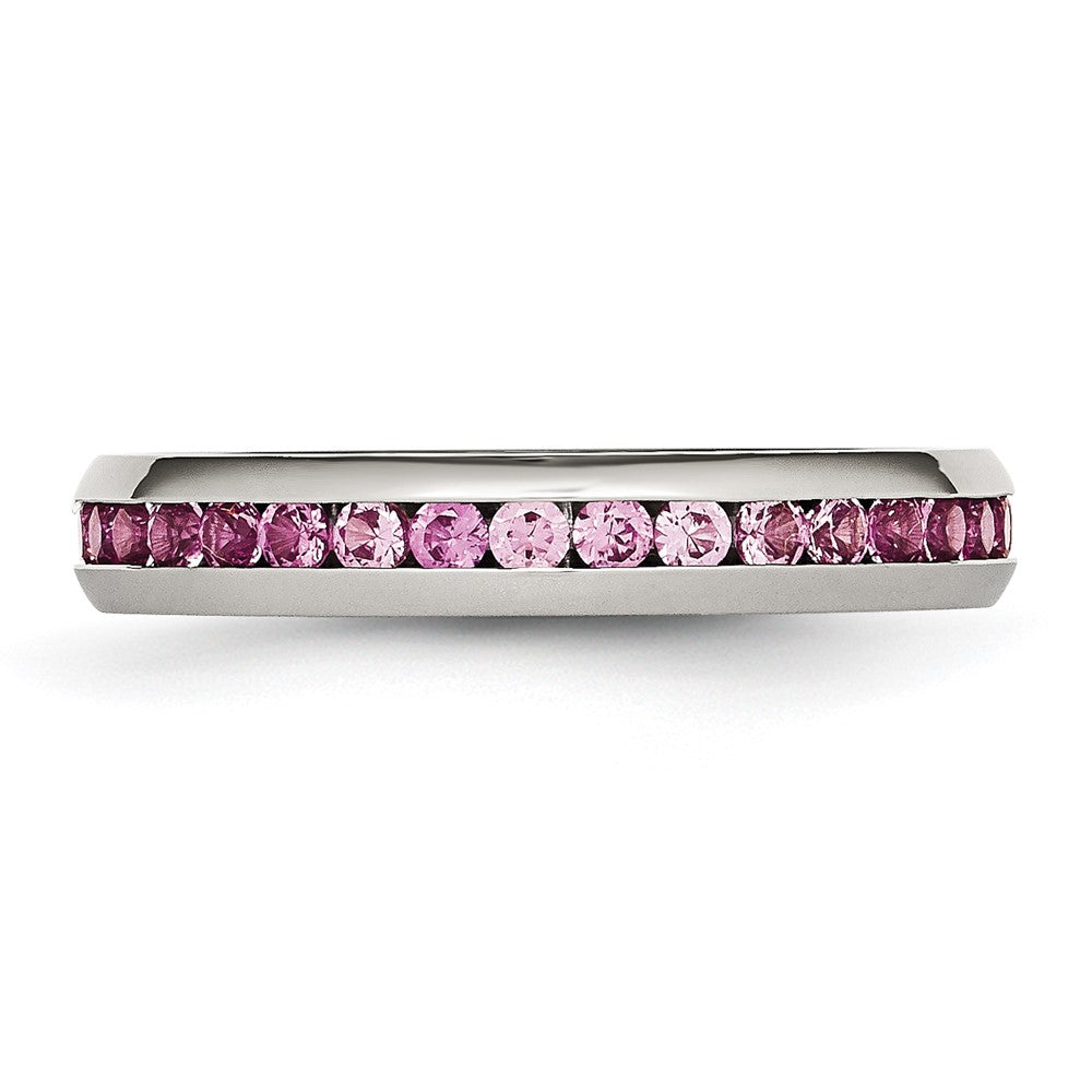 Stainless Steel Polished 4mm July Dark Pink CZ Ring Size - 8