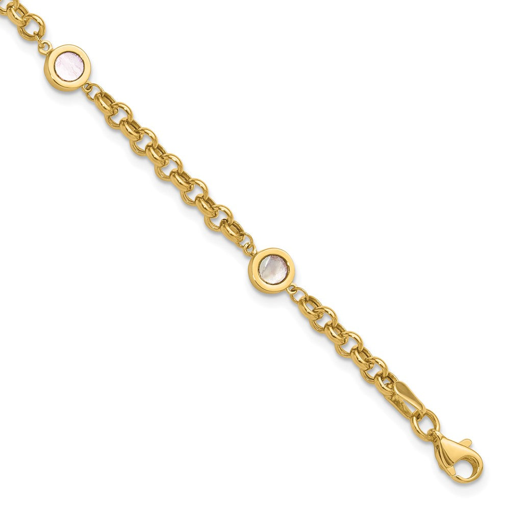 14K Polished Mother of Pearl Link Bracelet 7.5  inches