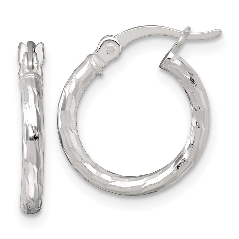 Sterling Silver Polished Diamond-cut 15x2.0mm Round Hoop Earrings