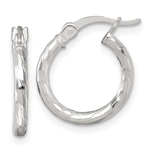Sterling Silver Polished Diamond-cut 15x2.0mm Round Hoop Earrings