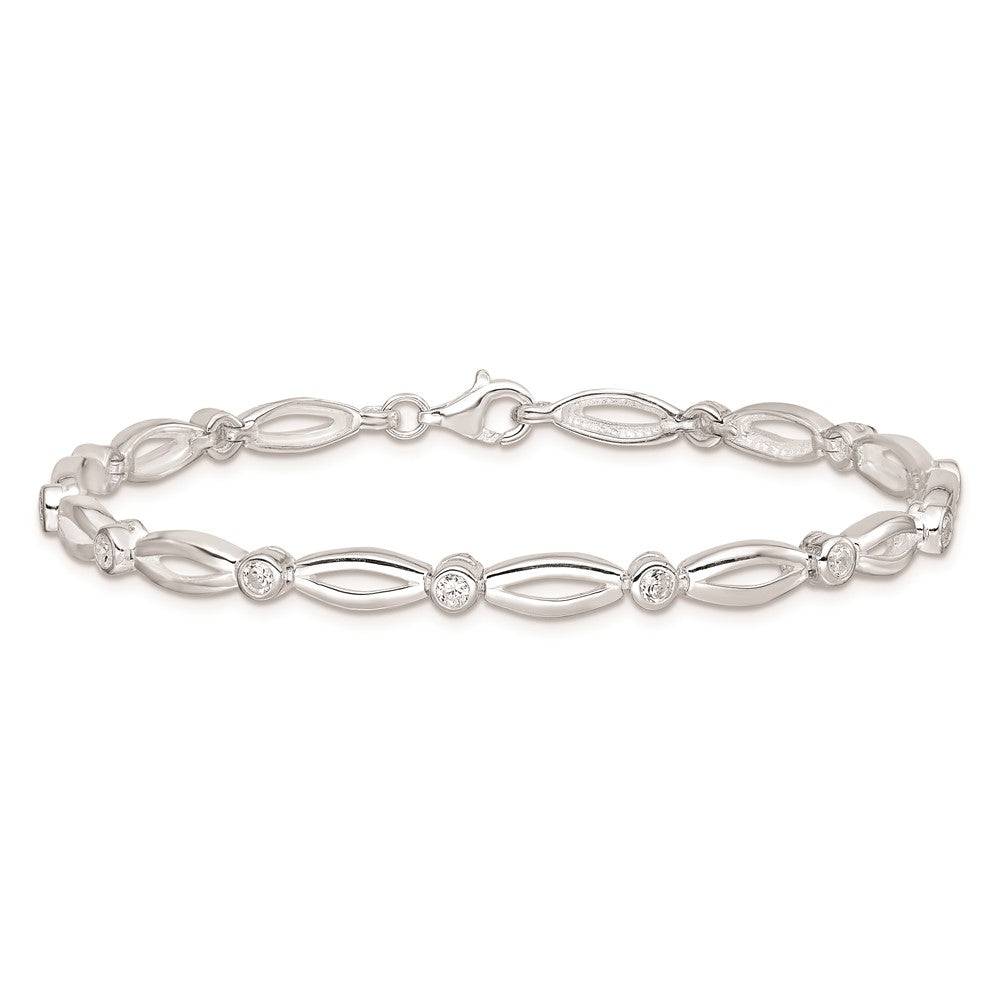 Sterling Silver Rhodium-plated 7inch Polished Fancy CZ Bracelet 7 inches