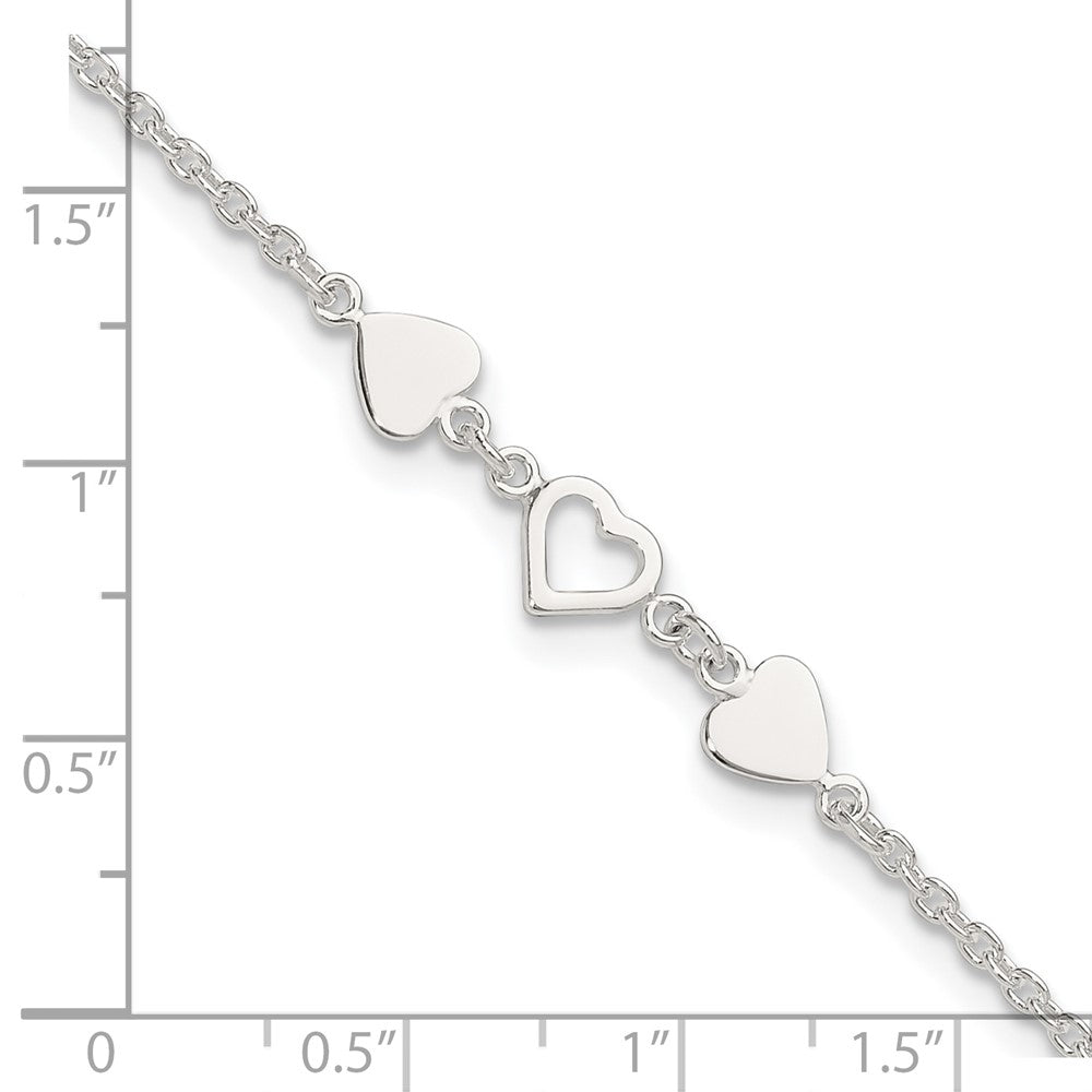Sterling Silver 8 inch Plus 1in ext.Heart Link Anklet 9 inches