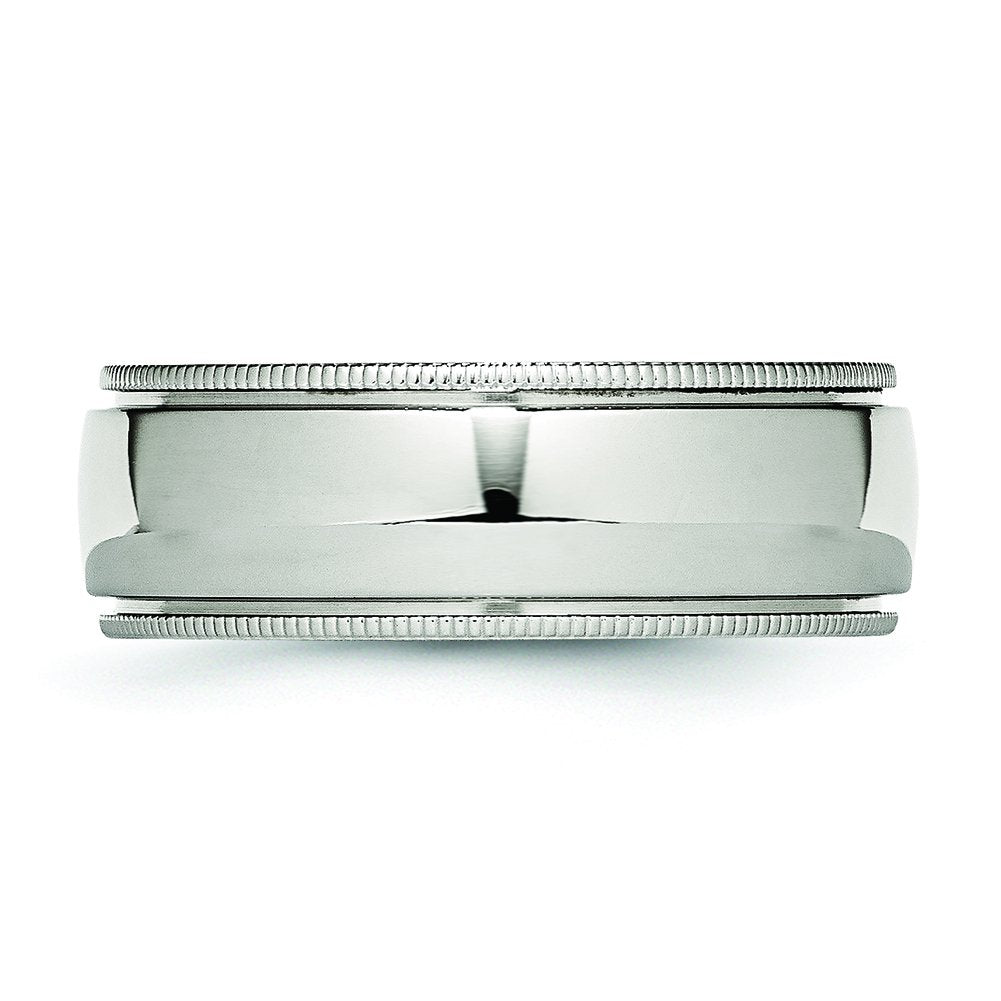 Stainless Steel Polished 8mm Grooved and Beaded Band Size - 9.5