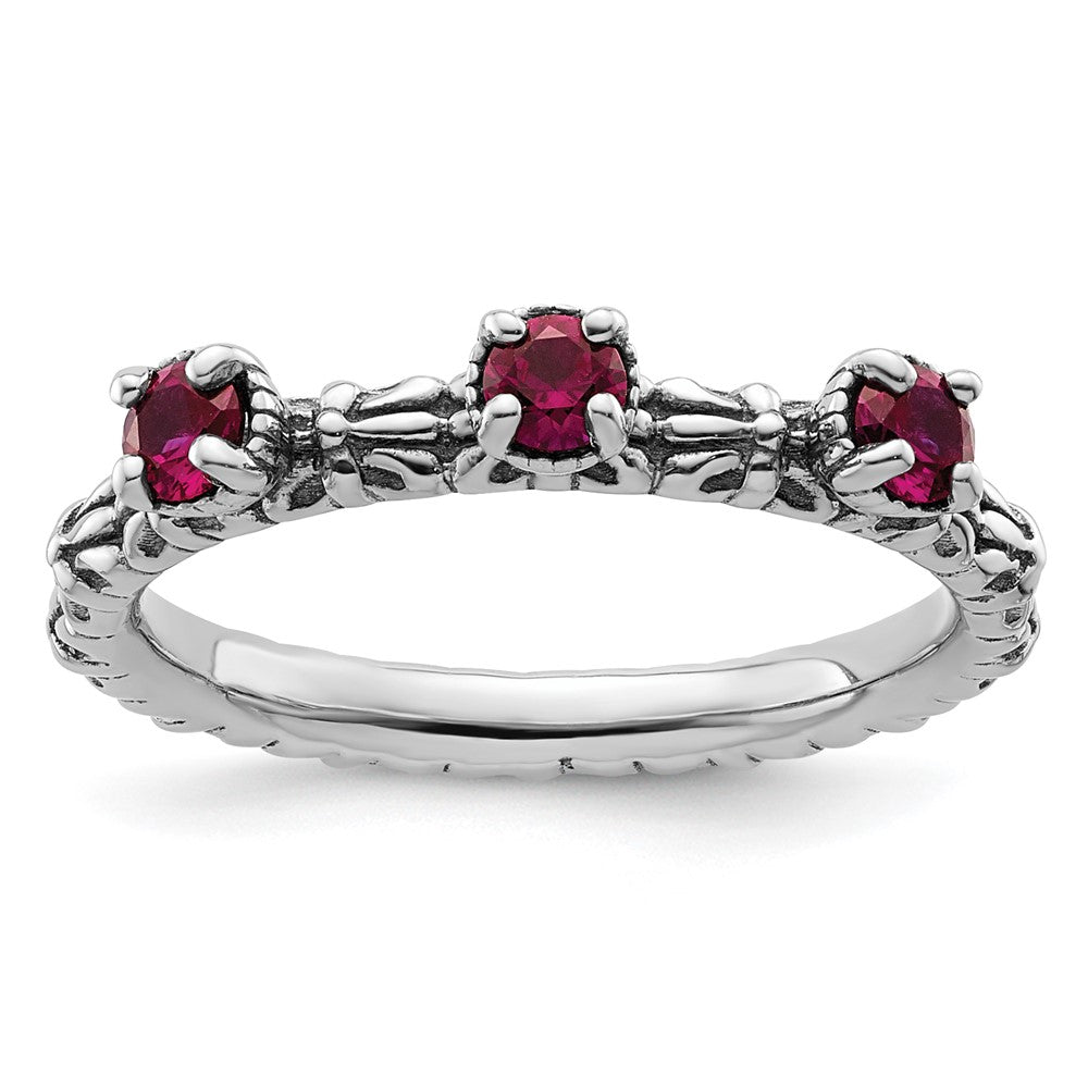 Sterling Silver Stackable Expressions Created Ruby Three Stone Ring Size -5