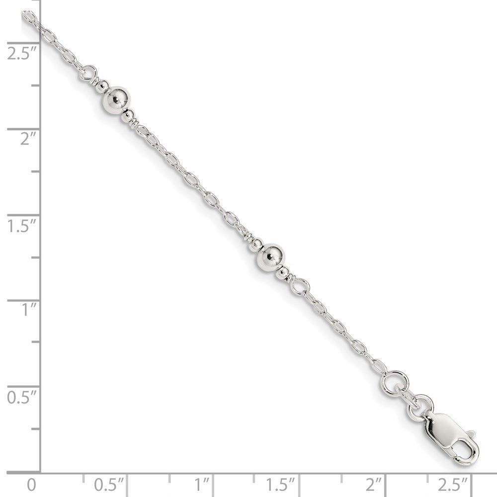 Sterling Silver Polished Fancy Bead with 1in Extension Children's Bracelet 6 inches
