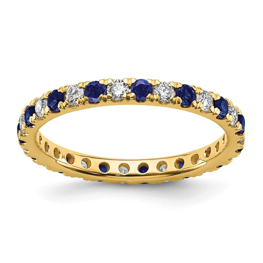 14k 1/2 carat Lab Grown Diamond VS/SI+ G+ and Lab Created Blue Sapphire Size 7.5 Eternity Band