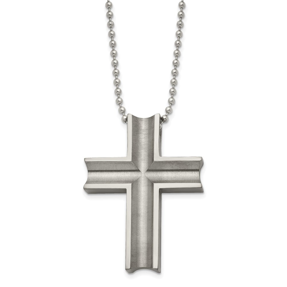 Titanium Polished Cross 24in Necklace