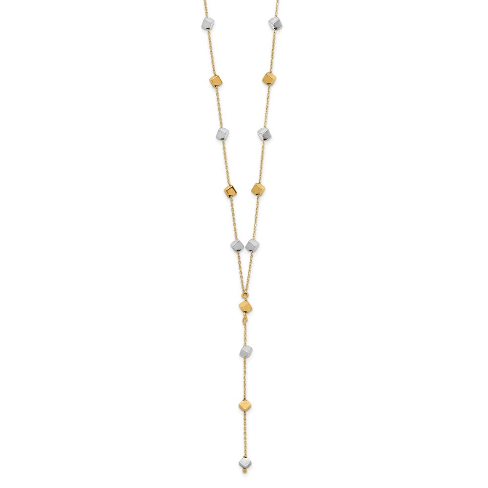 14K Two-Tone  Polished Adjustable Beaded Y-Drop Necklace