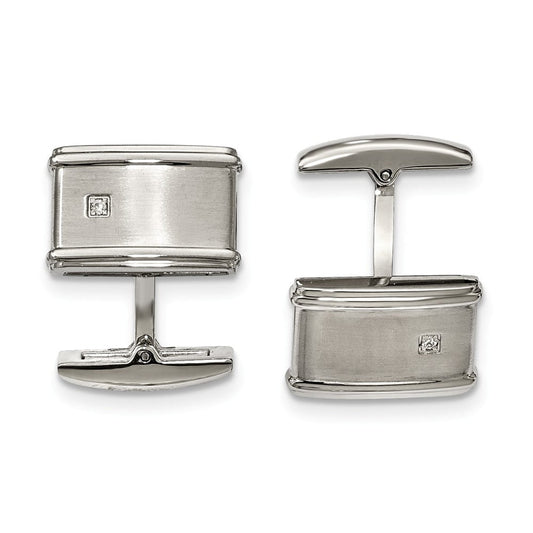 Stainless Steel Brushed/Polished CZ Cuff Links