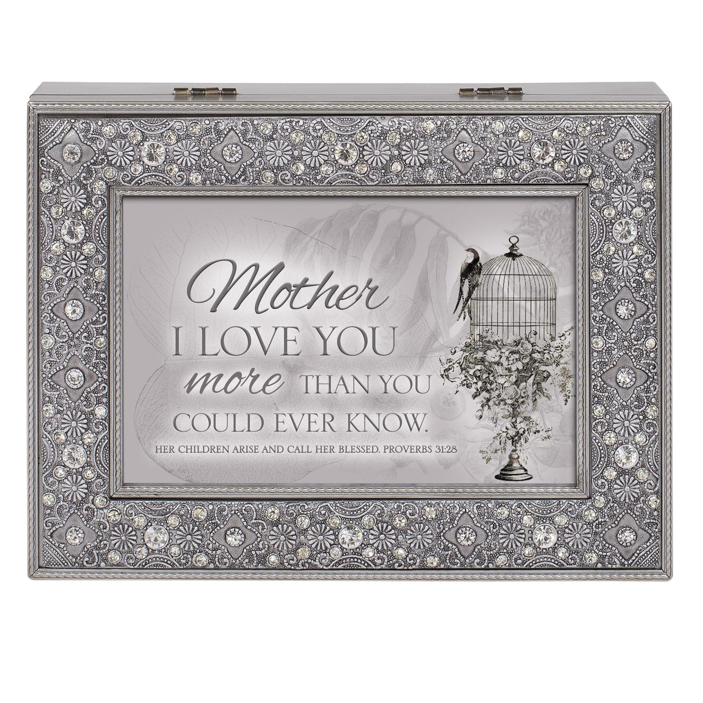 8" Silver Colored and Gray Mother's Love Themed Rectangular Music Box