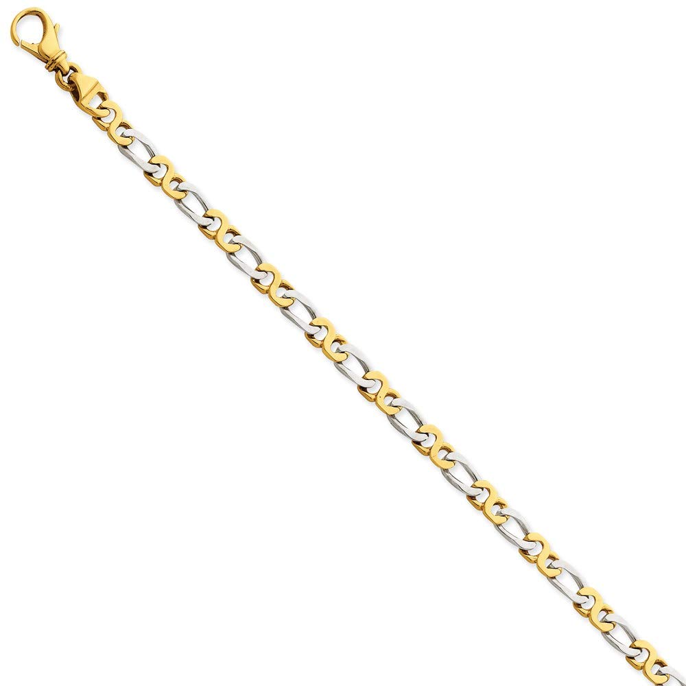 14K Two-tone 8 inch 4.8mm Hand Polished Fancy Link with Fancy Lobster Clasp Bracelet