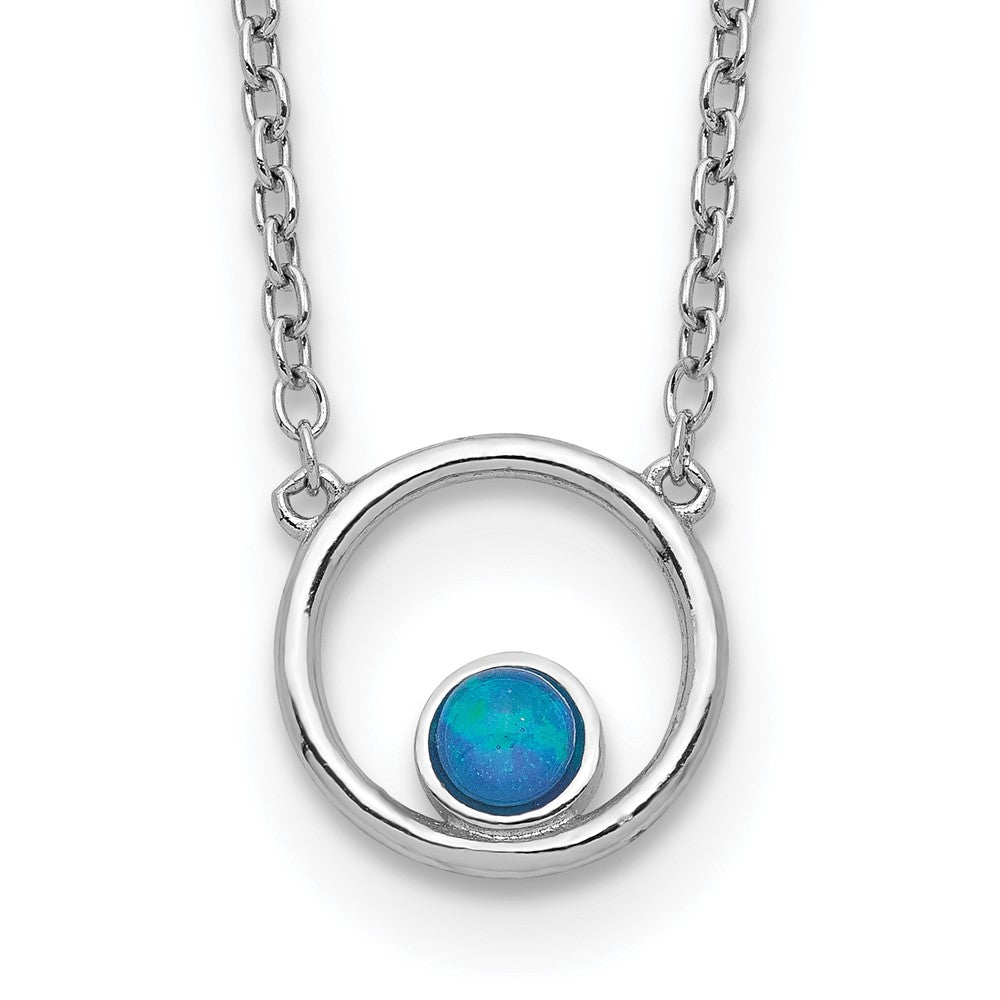 Sterling Silver Rhodium-plated Created Opal Circle w/ 2in ext. Necklace 16 Inches