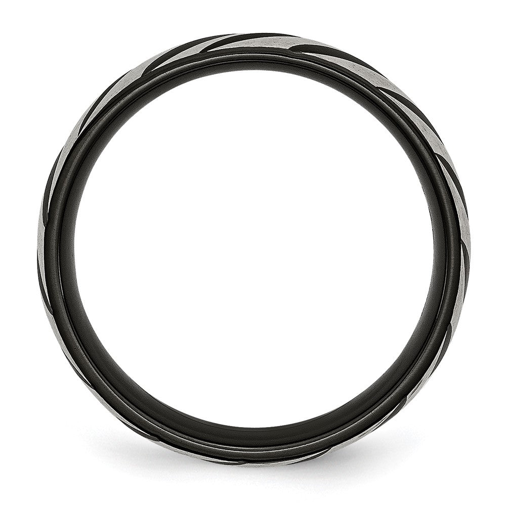 Titanium Brushed & Polished Black IP-plated 6mm Grooved Band Size - 10.5