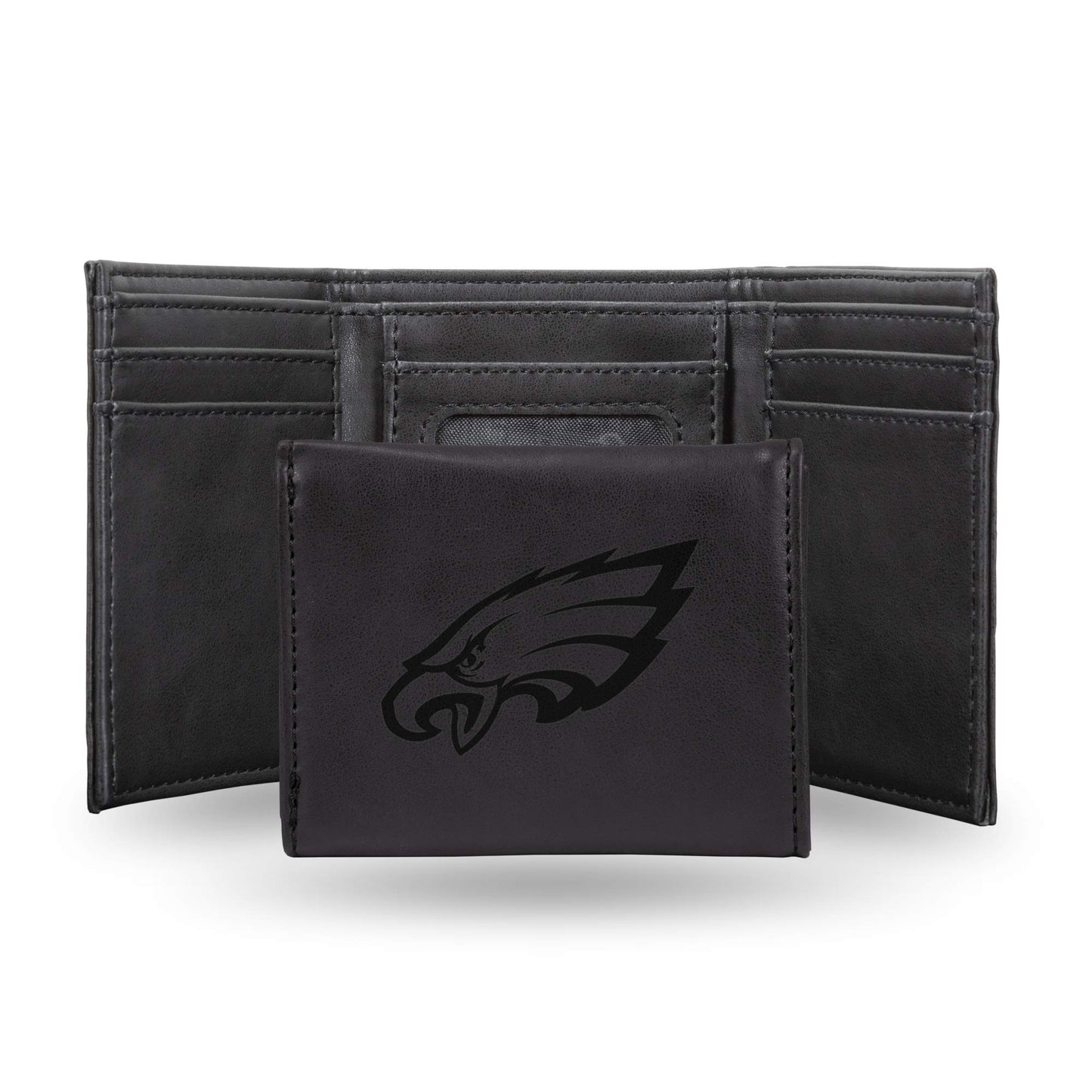 Football Rico Industries Philadelphia  Black Laser Engraved Trifold Laser Engraved Tri-Fold Wallet - Men's Accessory