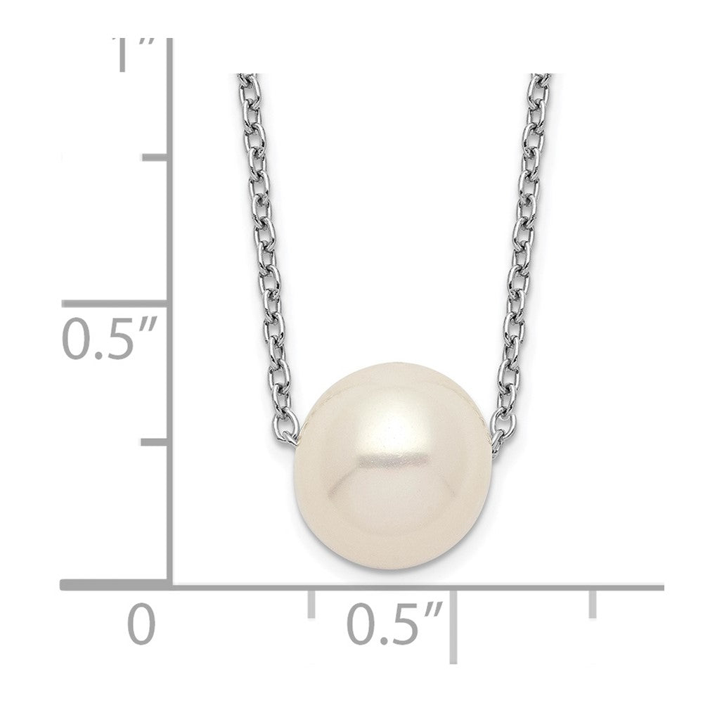 Sterling Silver Rhodium-plated 9-10mm White Near-Round Freshwater Cultured Pearl 18 inch Necklace 18 Inches