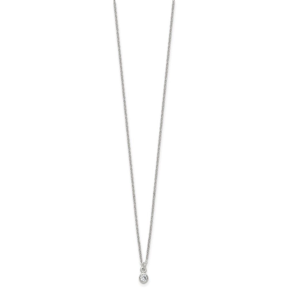 Sterling Silver Polished 4mm White CZ Childrens 14 inch Necklace and Post Earrings Set
