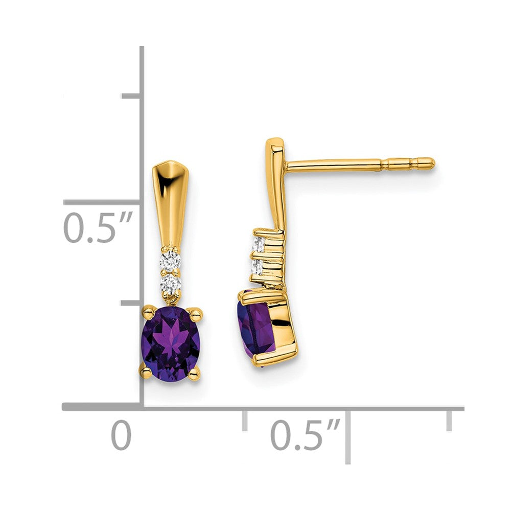 14K 5x3 Oval February/Amethyst and Diamond Dangle Post Earrings