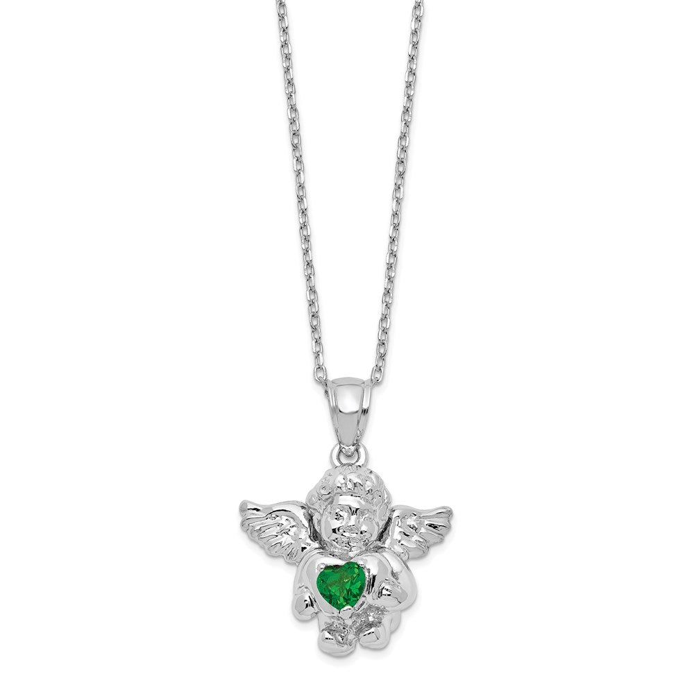 Sterling Silver RH-pltd CZ May Birthstone Angel Ash Holder 18in Necklace 18 Inches