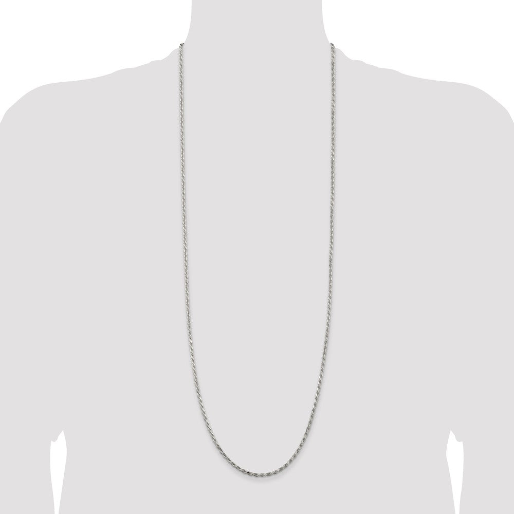 Sterling Silver Rhodium-plated 2.5mm Diamond-cut Rope Chain 36 Inches