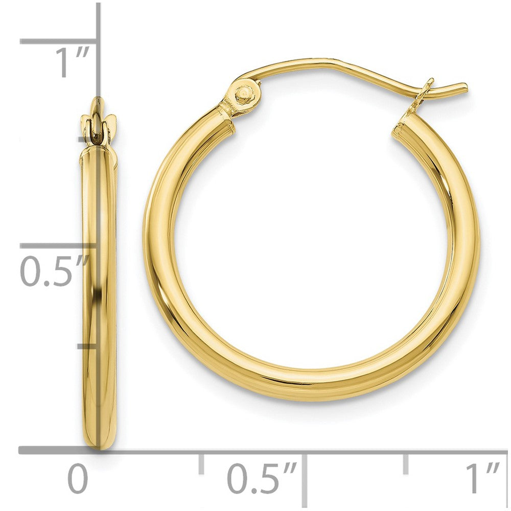 10K Polished 2mm Lightweight Tube Hoop Earrings
