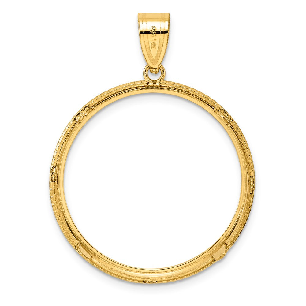 14k Polished Squares with 27.0mm Prong Coin Bezel Pendant
