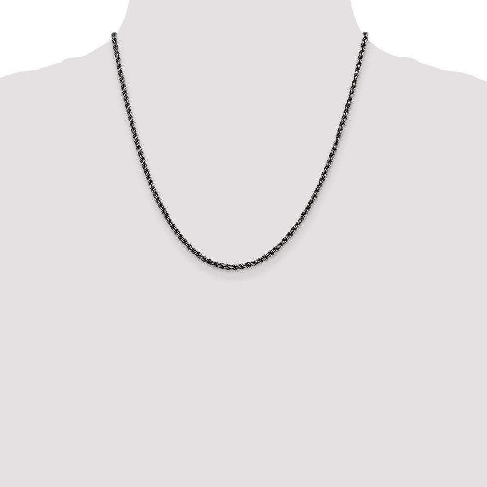 Sterling Silver Ruthenium-plated 2.9mm Rope Chain 20 Inches