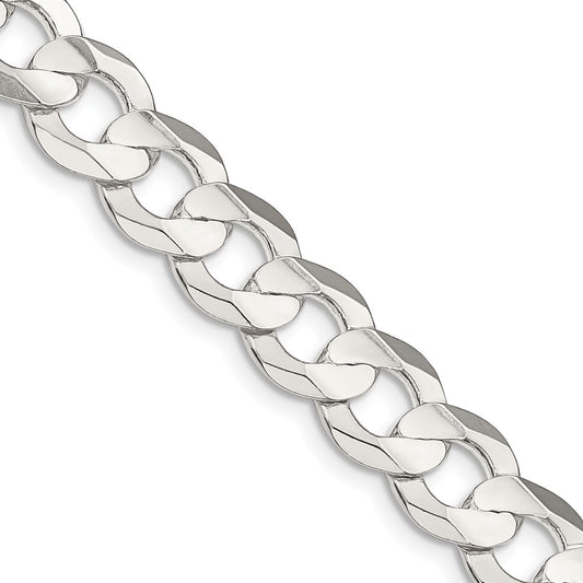 Sterling Silver 9.75mm Concave Beveled Curb Chain 24 Inches