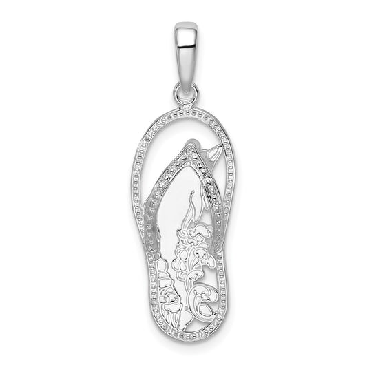 De-Ani Sterling Silver Rhodium-Plated 3D Cut-Out Dolphin Flip-flop Pendant