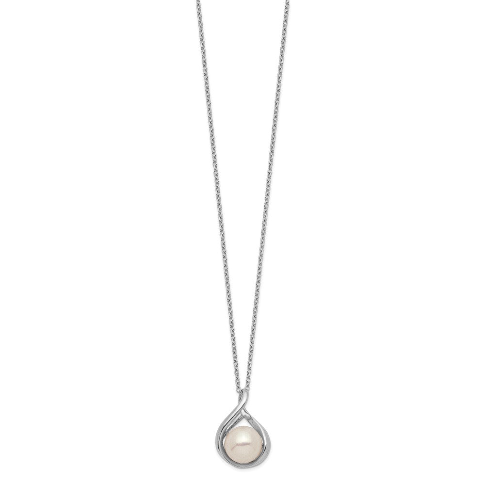 Sterling Silver Rhodium-plated 9-10mm White Button Freshwater Cultured Pearl 17 inch Necklace 17 Inches